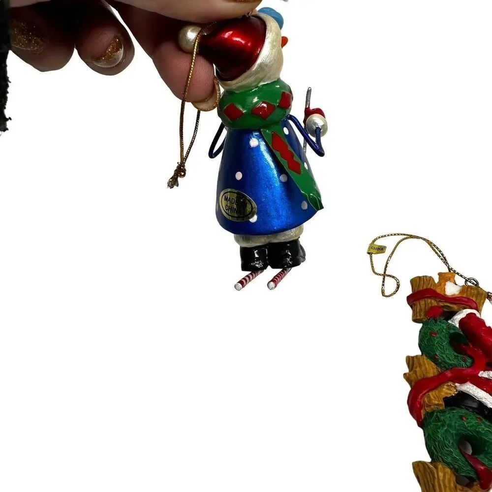 Metal Skiing Snowman Ornament, Blue 3